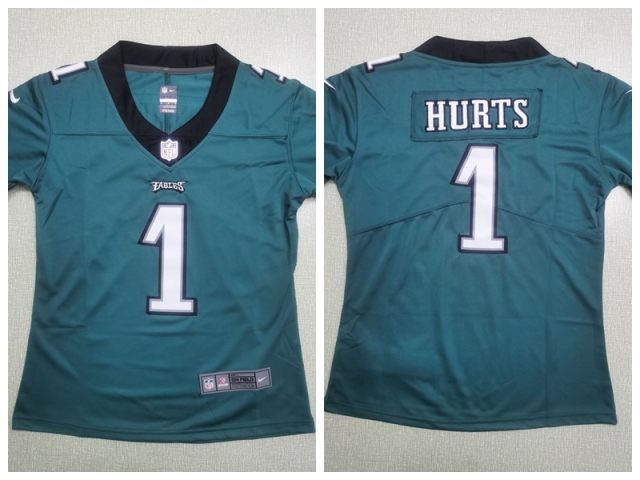 Women's Philadelphia Eagles #1 Jalen Hurts Green Vapor Limited Jersey - Click Image to Close