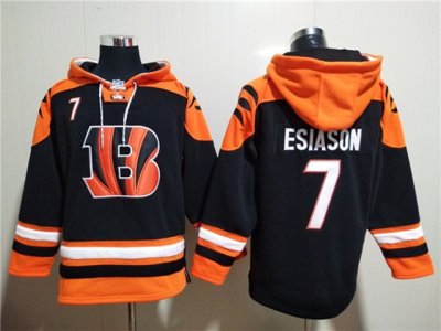 Cincinnati Bengals #7 Boomer Esiason Black Pocket Pullover Hoodie Jersey