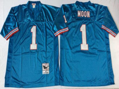 Houston oilers #1 Warren Moon Throwback Light Blue Jersey