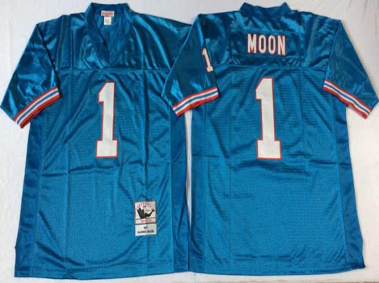 Houston oilers #1 Warren Moon Throwback Light Blue Jersey