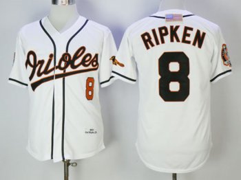 Baltimore Orioles #8 Cal Ripken Jr 2001 Throwback White Jersey