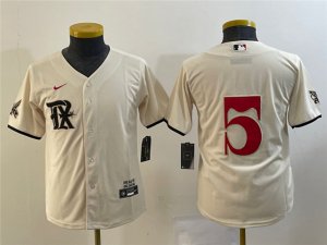 Youth Texas Rangers #5 Corey Seager Cream 2023 City Connect Jersey