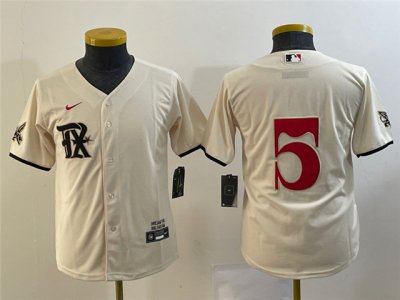 Youth Texas Rangers #5 Corey Seager Cream 2023 City Connect Jersey