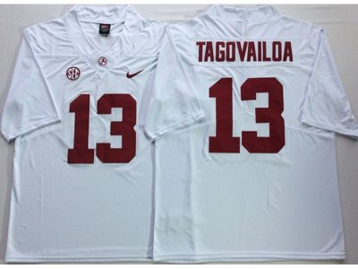 NCAA Alabama Crimson Tide #13 Tua Tagovailoa White College Football Jersey