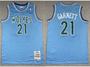 Minnesota Timberwolves #21 Kevin Garnett 1995-96 Light Blue Hardwood Classics Jersey