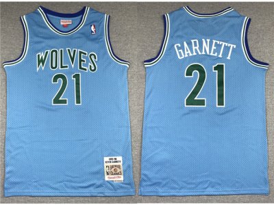 Minnesota Timberwolves #21 Kevin Garnett 1995-96 Light Blue Hardwood Classics Jersey