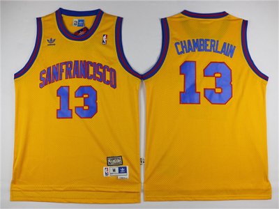 Golden State Warriors #13 Wilt Chamberlain Gold Hardwood Classic Jersey