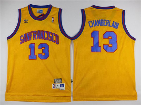 Golden State Warriors #13 Wilt Chamberlain Gold Hardwood Classic Jersey