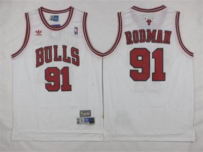 Chicago Bulls #91 Dennis Rodman White Hardwood Classics Jersey
