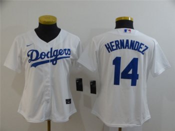 Womens Los Angeles Dodgers #14 Enrique Hernandez White Cool Base Jersey