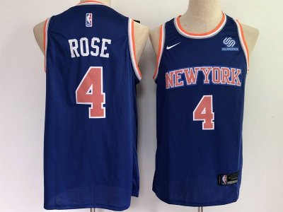 New York Knicks #4 Derrick Rose Blue Swingman Jersey