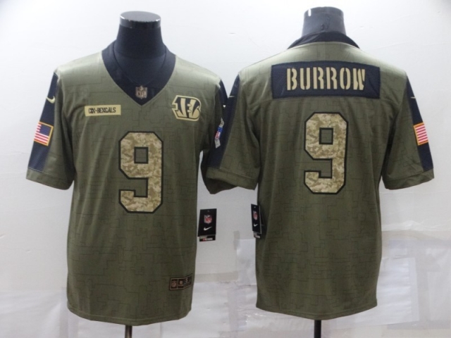 Cincinnati Bengals #9 Joe Burrow 2021 Olive Camo Salute To Service Limited Jersey - Click Image to Close