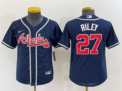 Youth Atlanta Braves #27 Austin Riley Navy Cool Base Jersey