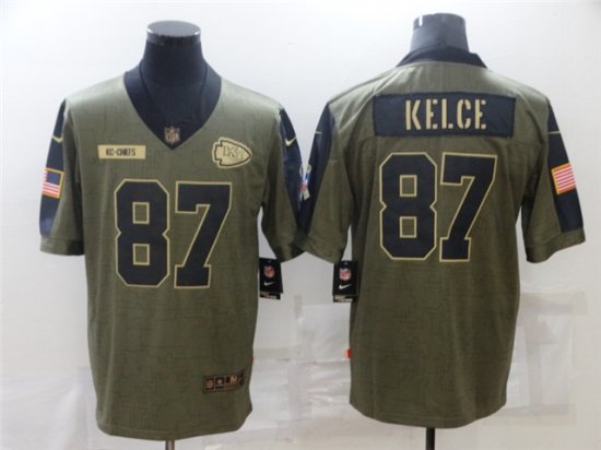 Kansas City Chiefs #87 Travis Kelce 2021 Olive Salute To Service Limited Jersey