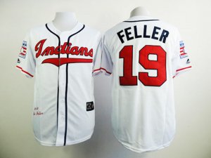 Cleveland Indians #19 Bob Feller Throwback White Jersey