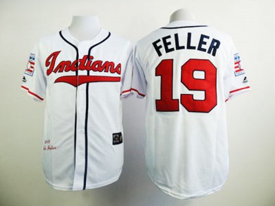 Cleveland Indians #19 Bob Feller Throwback White Jersey