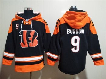 Cincinnati Bengals #9 Joe Burrow Black Pocket Pullover Hoodie Jersey