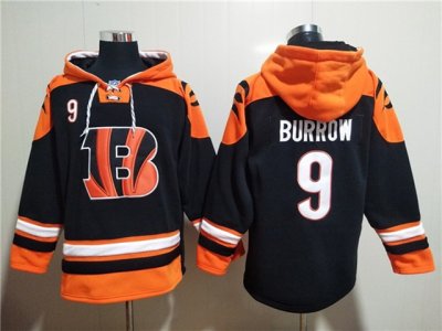 Cincinnati Bengals #9 Joe Burrow Black Pocket Pullover Hoodie Jersey