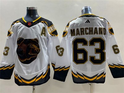 Boston Bruins #63 Brad Marchand White 2022/23 Reverse Retro Jersey