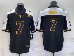 Dallas Cowboys #7 Trevon Diggs Thanksgiving Black Gold Vapor Limited Jersey