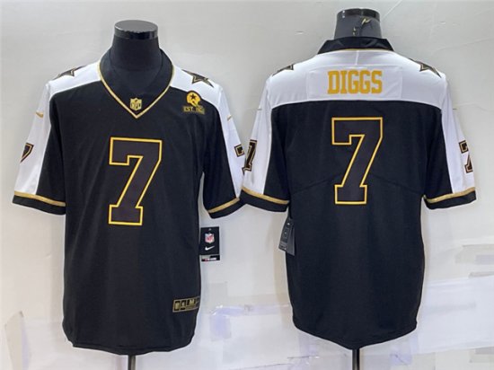 Dallas Cowboys #7 Trevon Diggs Thanksgiving Black Gold Vapor Limited Jersey