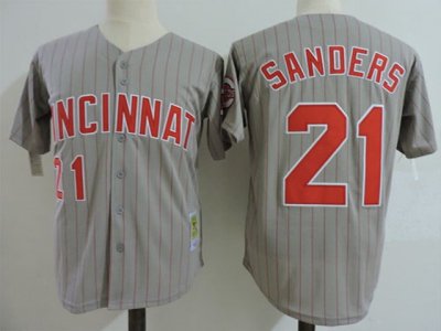 Cincinnati Reds #21 Reggie Sanders Gray Stripe Throwback Jersey