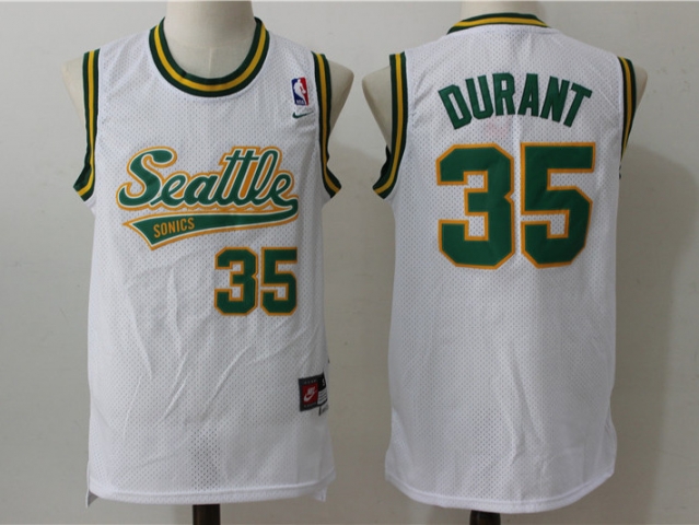 Seattle SuperSonics #35 Kevin Durant Throwback White Jersey - Click Image to Close