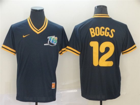 Tampa Bay Rays #12 Wade Boggs Cooperstown Throwback Black Jersey
