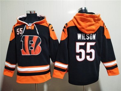 Cincinnati Bengals #55 Logan Wilson Black Pocket Pullover Hoodie Jersey