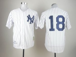 New York Yankees #18 Don Larsen 1956 Throwback White Pinstripe Jersey