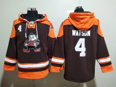 Cleveland Browns #4 Deshaun Watson Brown Pullover Hoodie Jersey