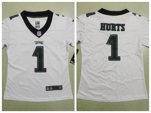 Women's Philadelphia Eagles #1 Jalen Hurts White Vapor Limited Jersey - Click Image to Close