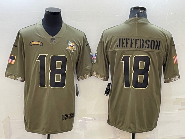 Minnesota Vikings #18 Justin Jefferson 2022 Olive Salute To Service Limited Jersey - Click Image to Close