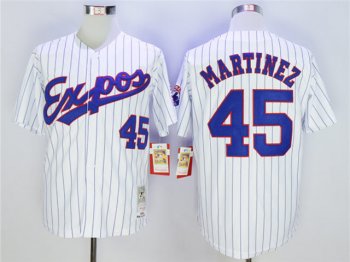 Montreal Expos #45 Pedro Martinez White Pinstripe Throwback Jersey