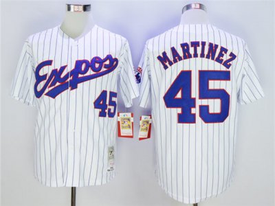 Montreal Expos #45 Pedro Martinez White Pinstripe Throwback Jersey