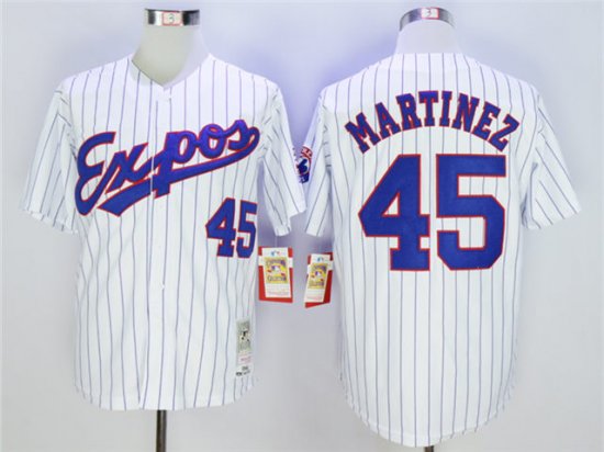 Montreal Expos #45 Pedro Martinez White Pinstripe Throwback Jersey