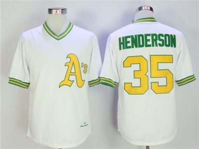 Oakland Athletics #35 Rickey Henderson 1979 Throwback White Jersey