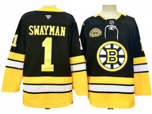 Boston Bruins #1 Jeremy Swayman 2024 Black Alternate 100th Anniversary Jersey