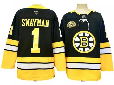Boston Bruins #1 Jeremy Swayman 2024 Black Alternate 100th Anniversary Jersey