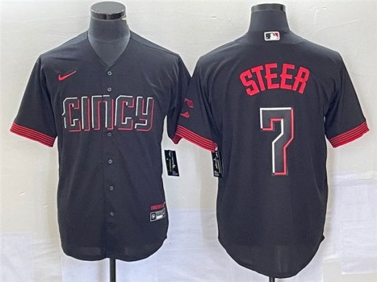 Cincinnati Reds #7 Spencer Steer Black 2023 City Connect Jersey