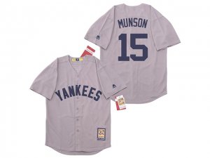 New York Yankees #15 Thurman Munson Gray Cooperstown Collection Cool Base Jersey