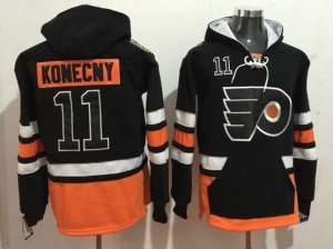 Philadelphia Flyers #11 Travis Konecny Black Pocket Hoodie Jersey