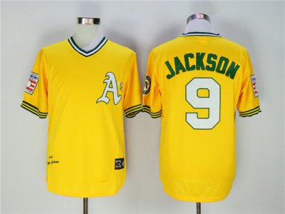 Oakland Athletics #9 Reggie Jackson 1972 Throwback Gold Jersey