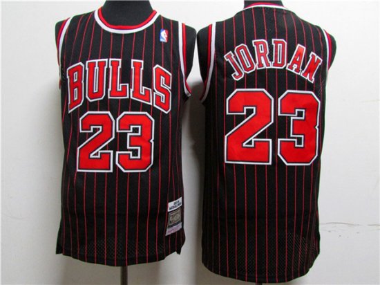 Chicago Bulls #23 Michael Jordan Black Pinstripe Hardwood Classics Jersey