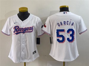 Womens Texas Rangers #53 Adolis Garcia White Cool Base Jersey