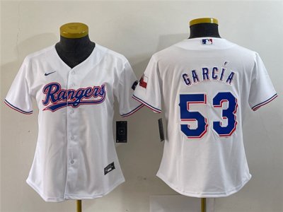 Womens Texas Rangers #53 Adolis Garcia White Cool Base Jersey