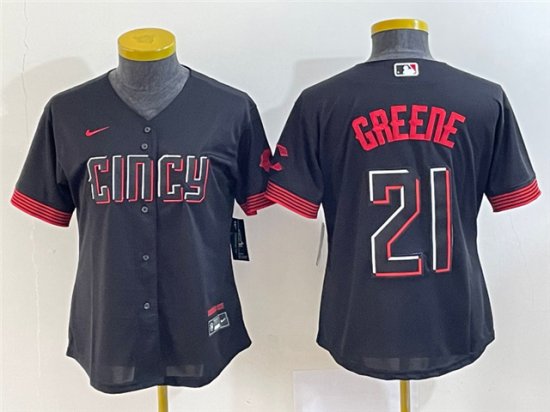 Womens Cincinnati Reds #21 Hunter Greene Black 2023 City Connect Jersey