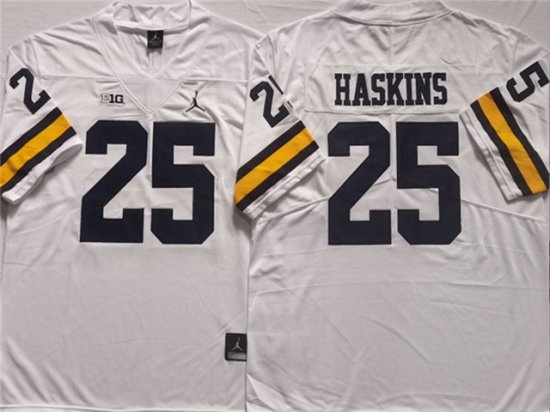NCAA Michigan Wolverines #25 Hassan Haskins White College Football Jersey